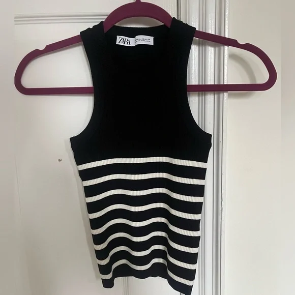 Zara Black and White Striped Knit Top - Picture 3 of 5